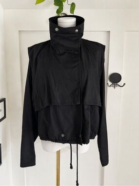 Black Cotton Jacket | Oversized Collar | Modern Minimal